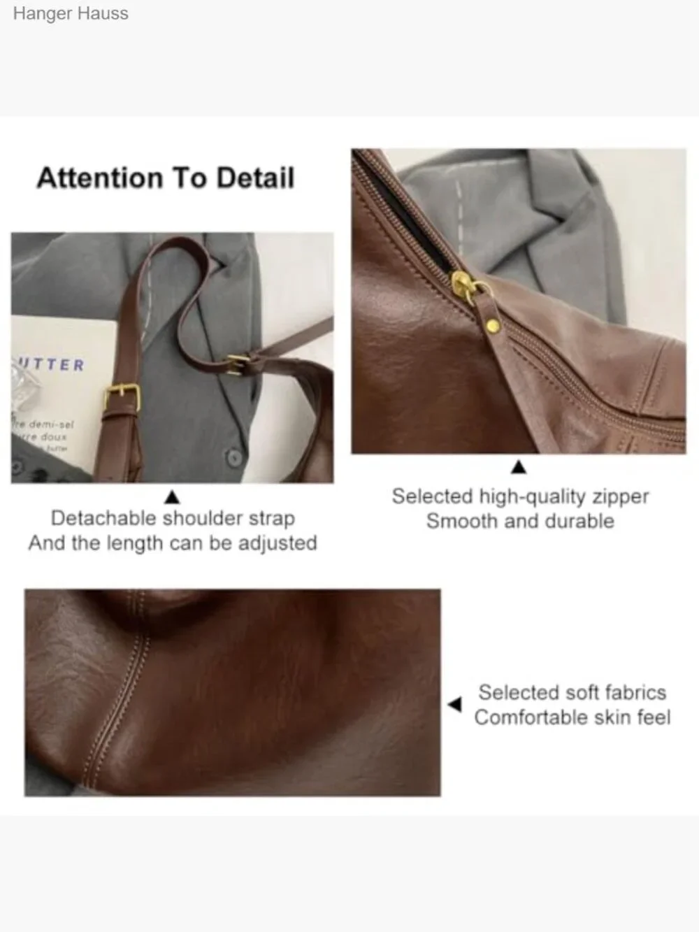 Vegan Leather Hobo Crossbody Shoulder Bag Slouchy Purse